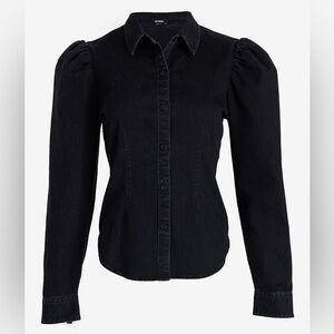 Brand New Express Denim Puff Sleeve Portofino Shirt Size M NWT